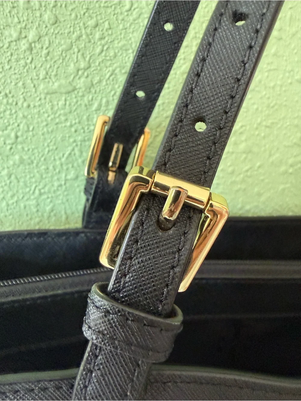 Tory Burch Black Leather Tote with Gold Logo and Buckles